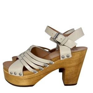 Frye Greta Clog Sandals White Leather Strappy Chunky Size 7 Boho 70s Festival